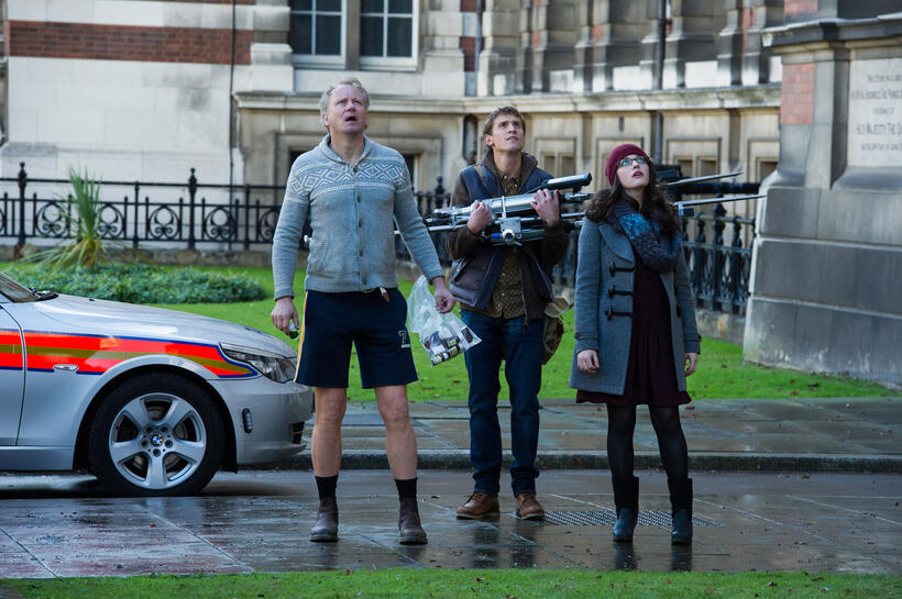 Stellan Skarsgard, Jonathan Howard and Kat Dennings in "Thor: The Dark World."