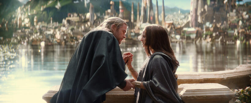 Chris Hemsworth as Thor and Natalie Portman as Jane Foster in "Thor: The Dark World."