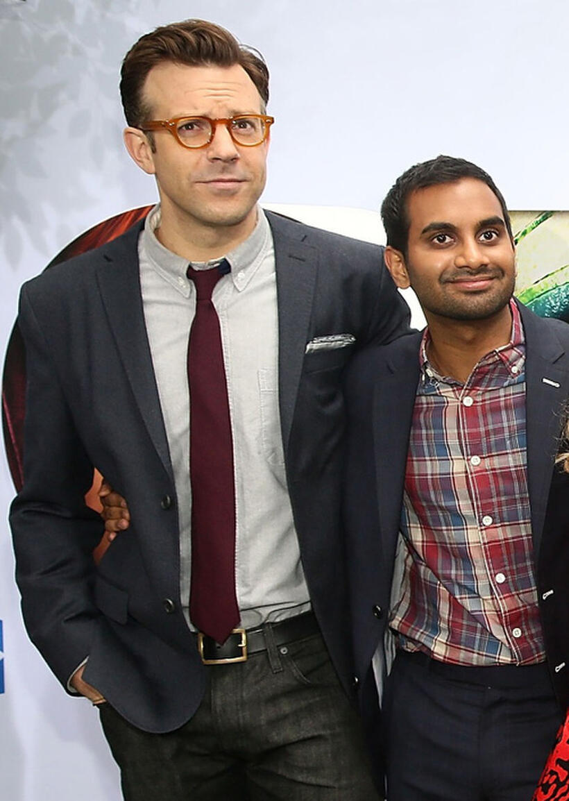 Jason Sudeikis and Aziz Ansari at the New York premiere of "Epic."