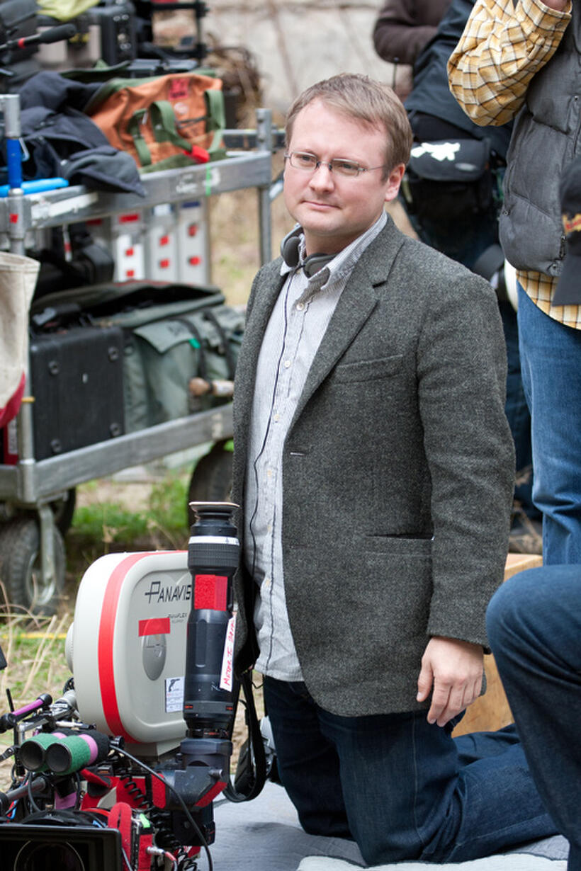 Director Rian Johnson on the set of "Looper."