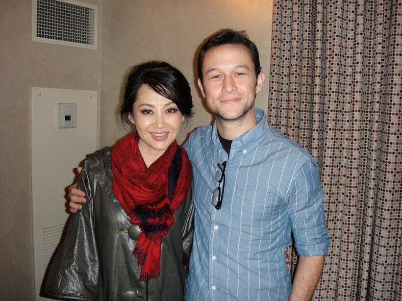 Summer Qing and Joseph Gordon-Levitt on the set of "Looper."