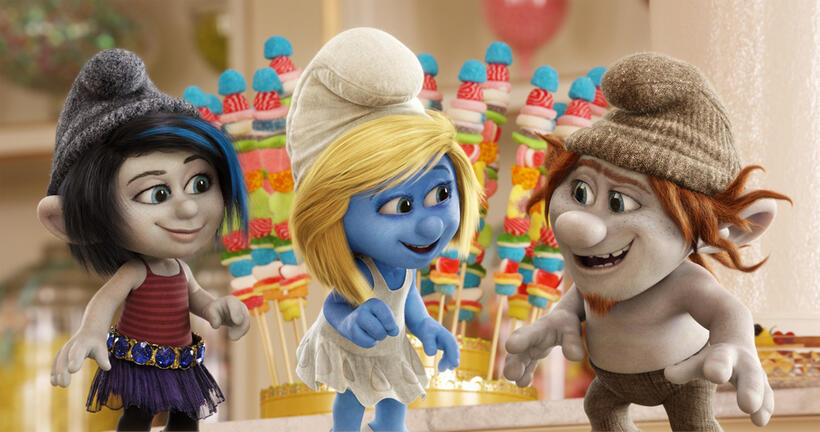 Vexy voiced by Christina Ricci, Smurfette voiced by Katy Perry and Hackus voiced by J.B. Smoove in "The Smurfs 2."