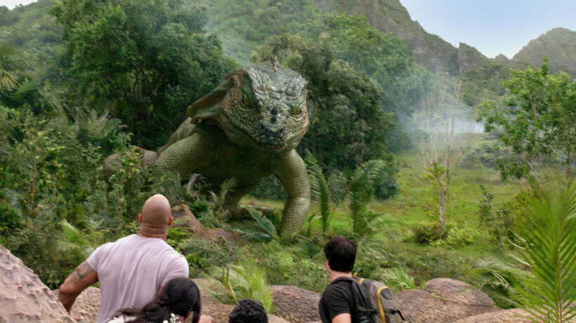 Dwayne Johnson as Hank, Vanessa Hudgens as Kailani, Luis Guzman as Gabato and Josh Hutcherson as Sean in "Journey 2: The Mysterious Island."