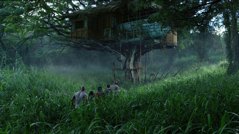 Dwayne Johnson as Hank, Vanessa Hudgens as Kailani, Luis Guzman as Gabato, Josh Hutcherson as Sean and Michael Caine as Alexander in "Journey 2: The Mysterious Island."
