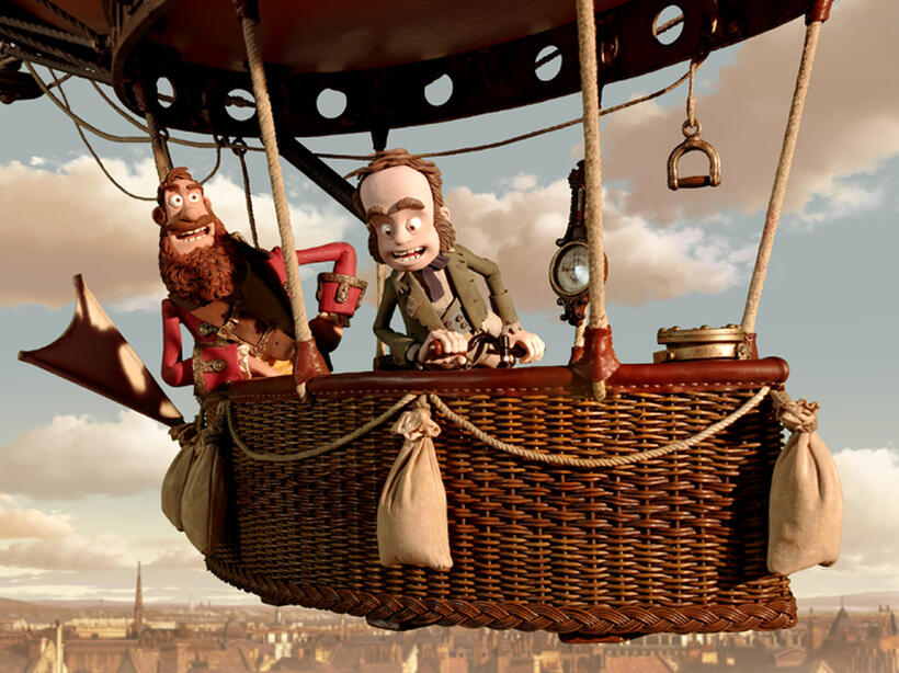 Pirate Captain voiced by Hugh Grant and Charles Darwin voiced by David Tennant in "Pirates! Band of Misfits."