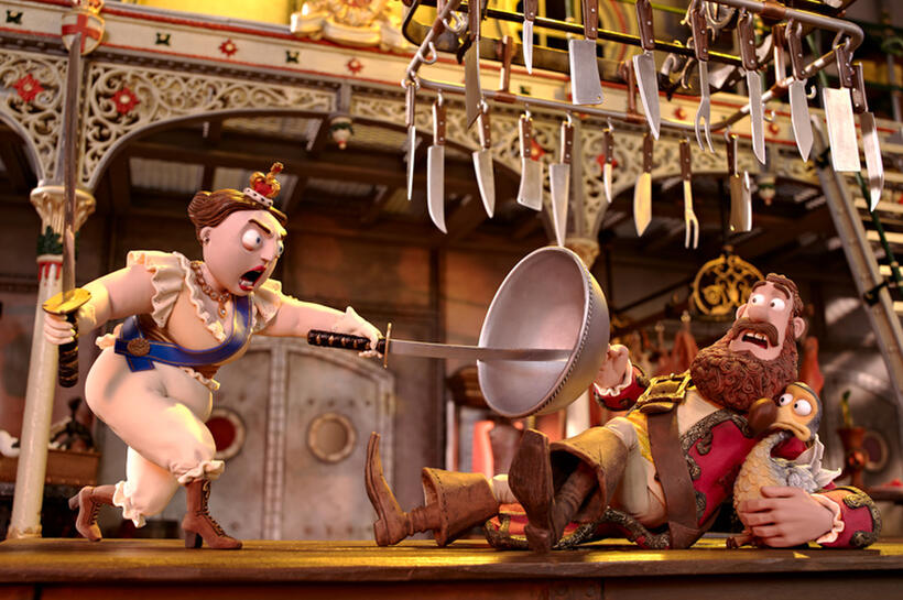 Queen Victoria voiced by Imelda Staunton, Pirate Captain voiced by Hugh Grant and Polly in "Pirates! Band of Misfits."
