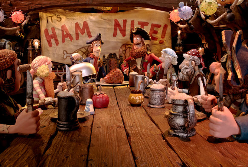Darwin voiced by David Tennant and Pirate Captain voiced by Hugh Grant in "Pirates! Band of Misfits."