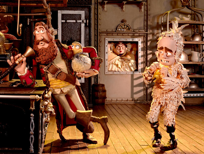 Pirate Captain voiced by Hugh Grant and Darwin voiced by David Tennant in "Pirates! Band of Misfits."