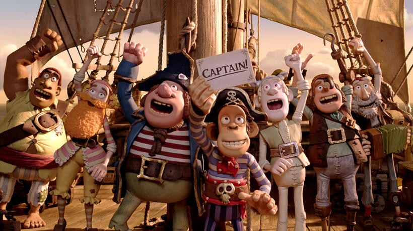 Pirate who likes Kittens and Sunsets voiced by Al Roker, Surprisingly Curvaceous Pirate voiced by Ashley Jensen, Pirate with Gout voiced by Brendan Gleeson, Mr. Bobo, Albino Pirate voiced by Russell Tovey, Pirates with Prosthetics and Pirate who plays the Accordion in "Pirates! Band of Misfits."