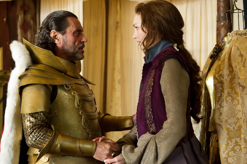 Ian McShane as King Brahmwell and Eleanor Tomlinson as Isabelle in "Jack The Giant Slayer."