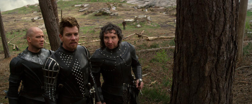 Mingus Johnston as Bald, Ewan McGregor as Elmont and Eddie Marsan as Crawe in "Jack The Giant Slayer."