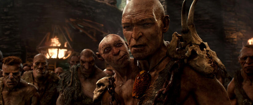 John Kassir as General Fallon's Small Head and Bill Nighy as General Fallon in "Jack The Giant Slayer."