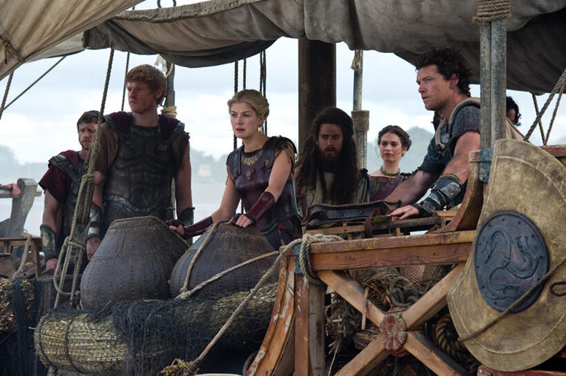 Rosamund Pike as Andromeda, Toby Kebbell as Agenor, Lily James as Korrina and Sam Worthington as Perseus in "Wrath Of The Titans."
