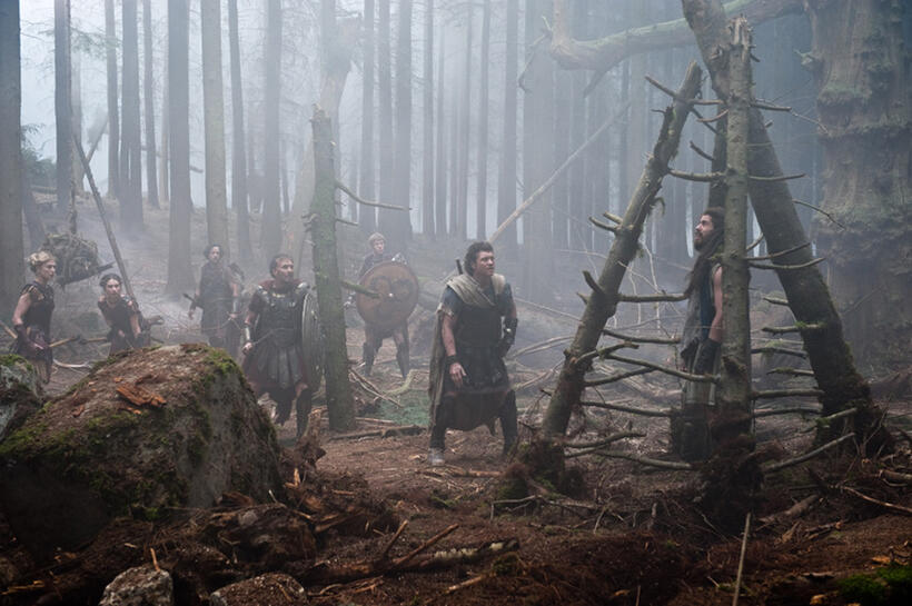 Rosamund Pike as Andromeda, Lily James as Korrina, Sam Worthington as Perseus and Toby Kebbell as Agenor in "Wrath Of The Titans."