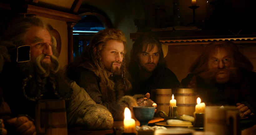 John Callen as Oin, Dean O'Gorman as Fili, Aidan Turner as Kili and Stephen Hunter as Bombur in "The Hobbit: An Unexpected Journey."