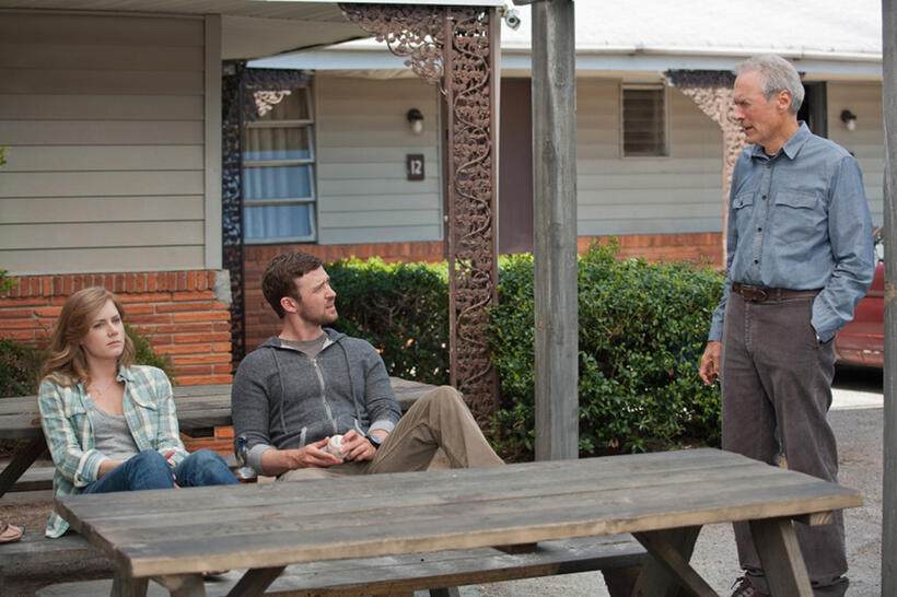 Amy Adams as Mickey, Justin Timberlake as Johnny and Clint Eastwood as Gus in "Trouble With the Curve."