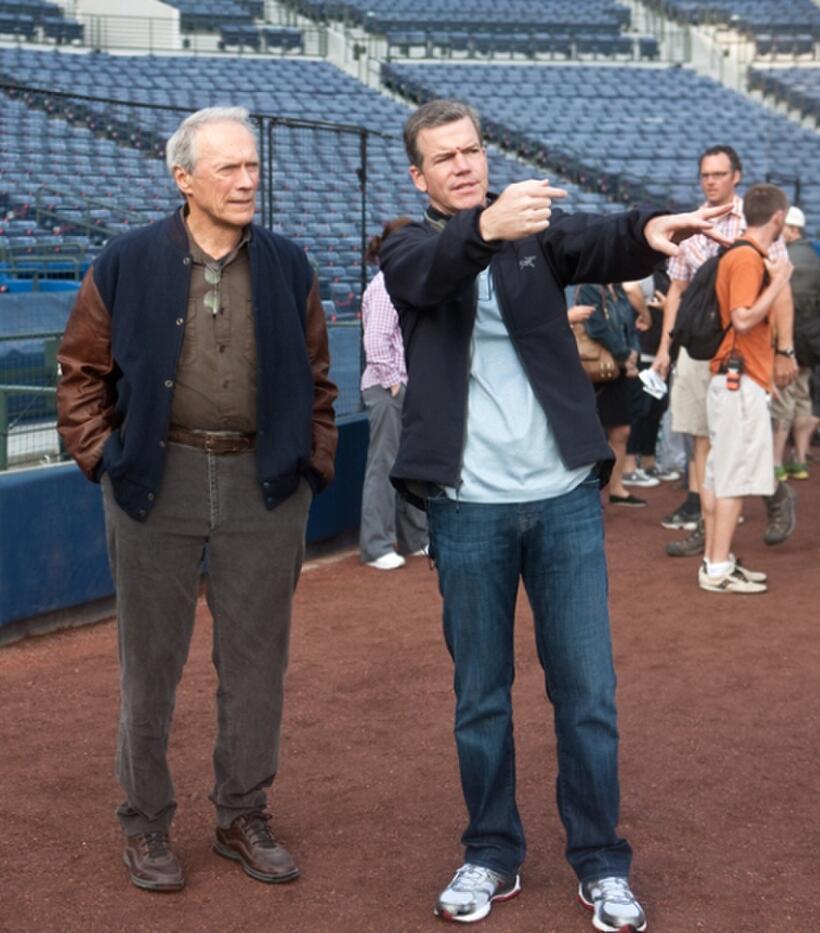 Clint Eastwood and director Robert Lorenz on the set of "Trouble With the Curve."