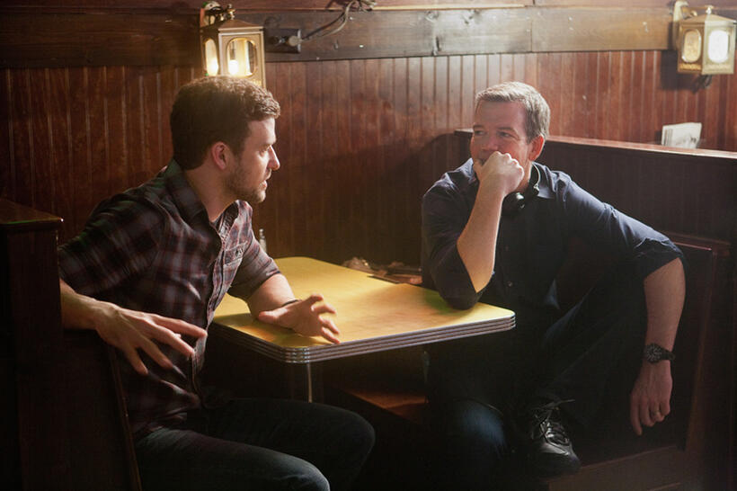 Justin Timberlake and director Robert Lorenz on the set of "Trouble With the Curve."