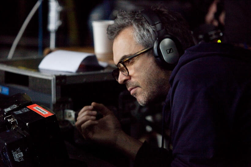 Director Alfonso Cuaron on the set of "Gravity."