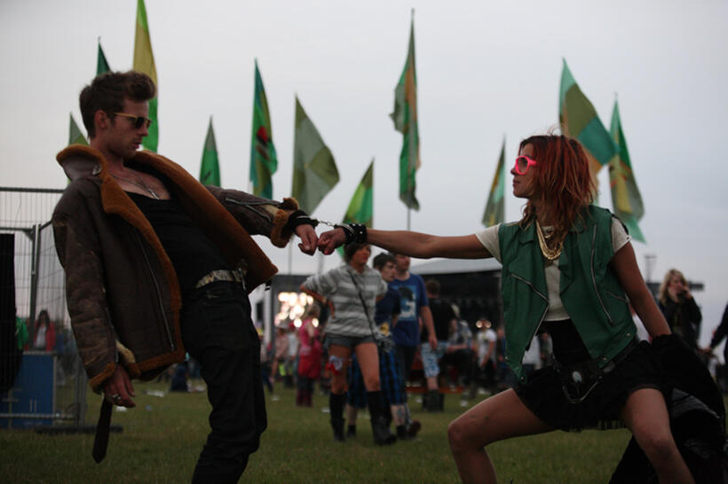Luke Treadaway as Adam and Natalia Tena as Morello on the set of "Tonight You're Mine."