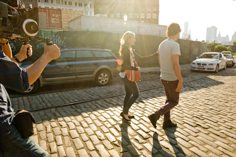Greta Gerwig and Hamish Linklater on the set of "Lola Versus."