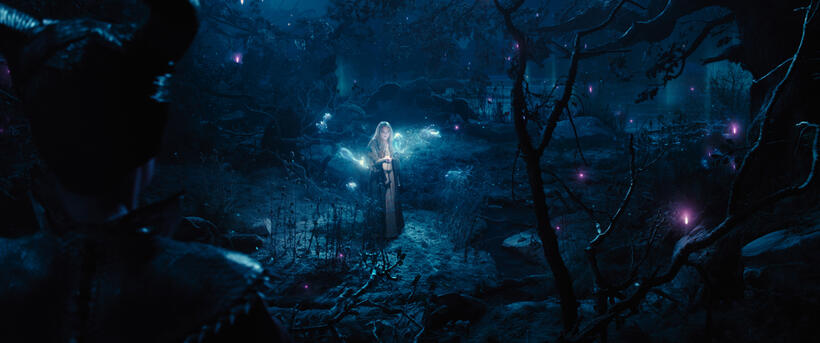 Angelina Jolie as Maleficent and Elle Fanning as Princess Aurora in "Maleficent."