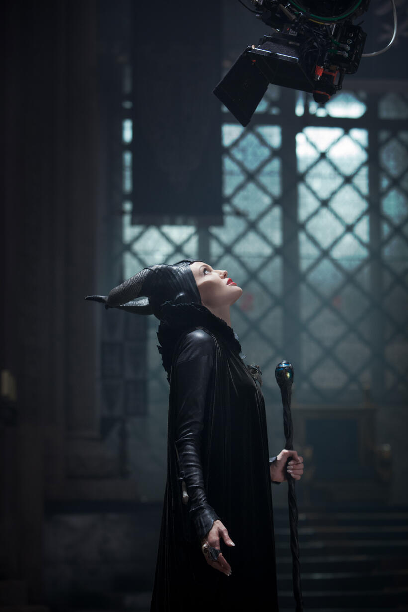 Angelina Jolie on the set of "Maleficent."