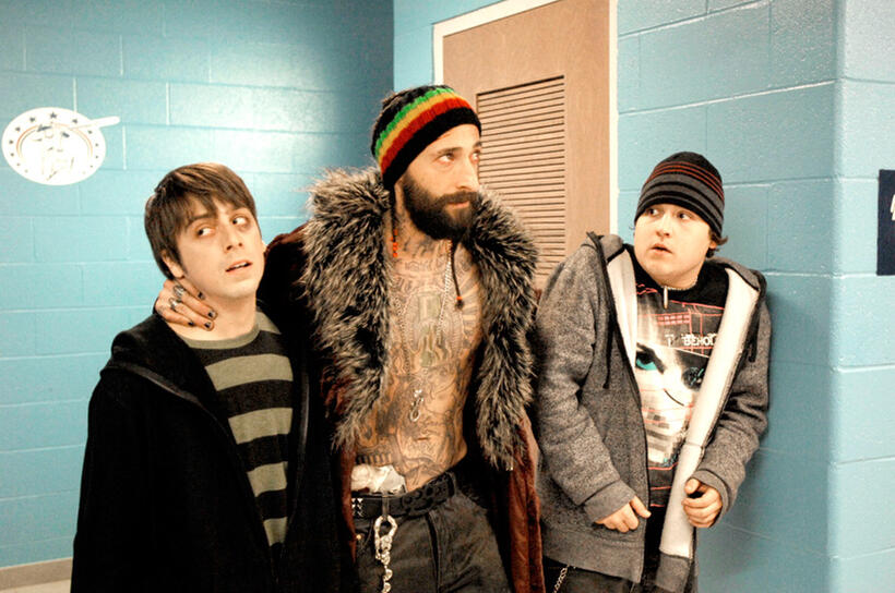 Matt Bush, Adrien Brody and Sean Marquette in "HIGH School."