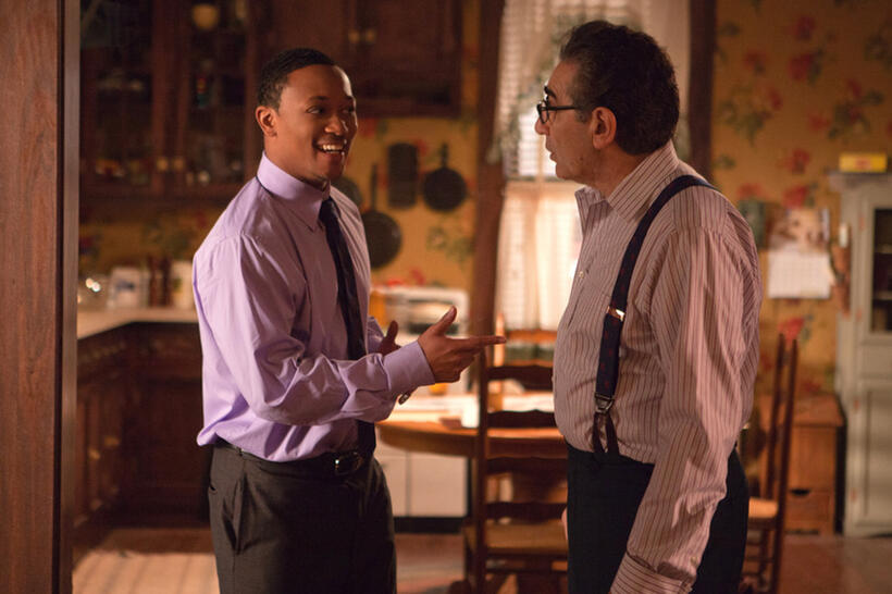 Romeo Miller as Jake and  Eugene Levy as George Needleman in "Tyler Perry's Madea's Witness Protection."
