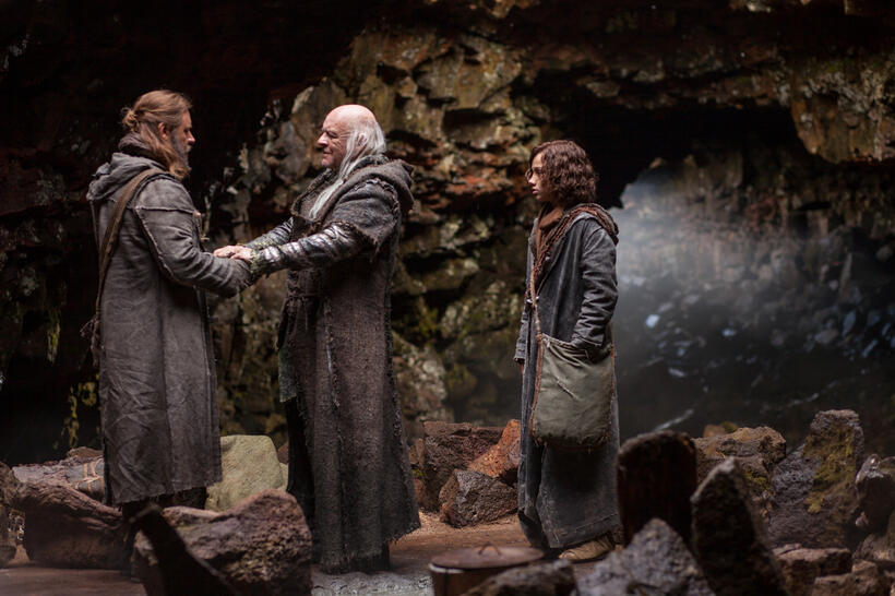 Russell Crowe, Anthony Hopkins and Gavin Casalegno in "Noah."