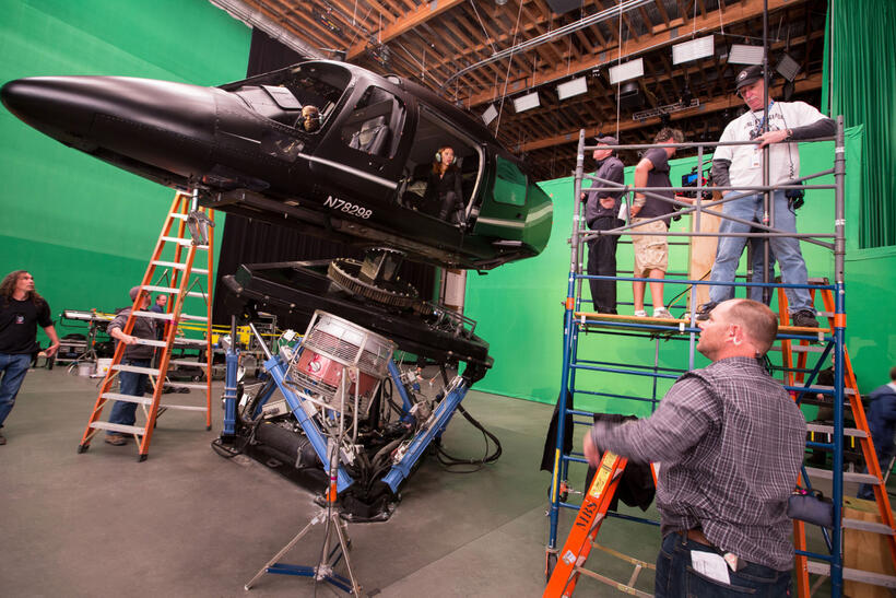 Samuel L. Jackson and Scarlett Johansson on the set of "Captain America: The Winter Soldier."