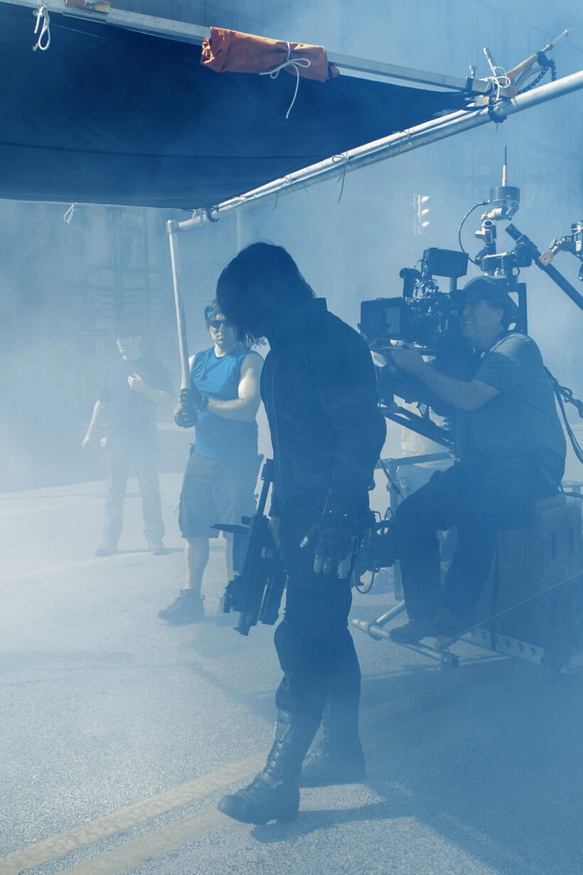 Sebastian Stan on the set of "Captain America: The Winter Soldier."