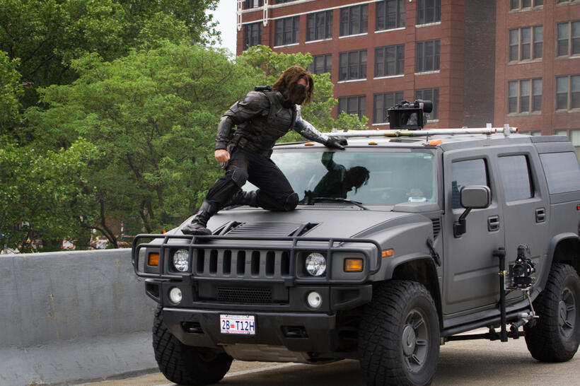 Sebastian Stan on the set of "Captain America: The Winter Soldier."