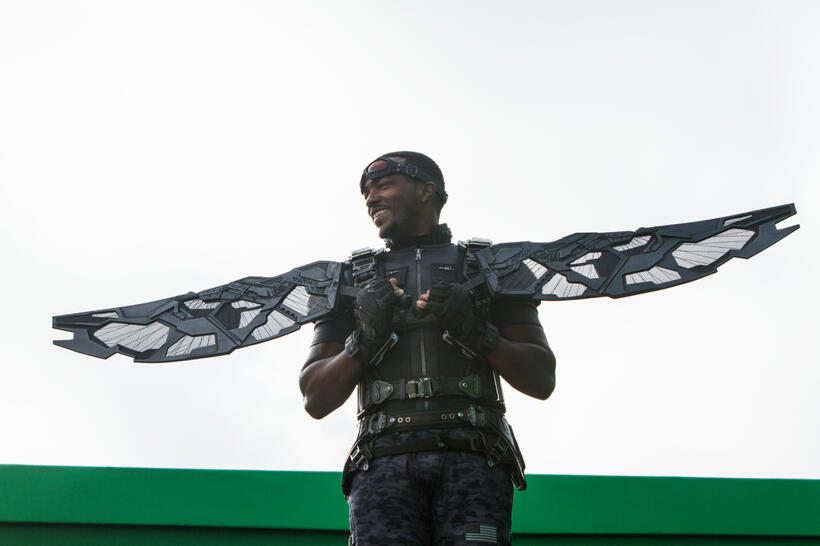 Anthony Mackie on the set of "Captain America: The Winter Soldier."