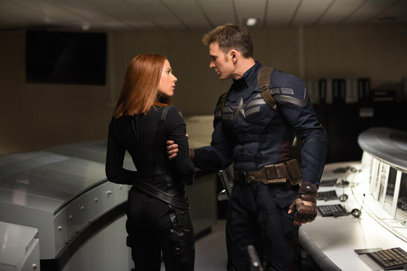 Scarlett Johansson as Black Widow and Chris Evans as Captain America in "Captain America: The Winter Soldier."