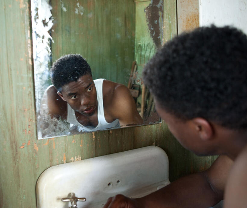 Chadwick Boseman as Jackie Robinson in "42."