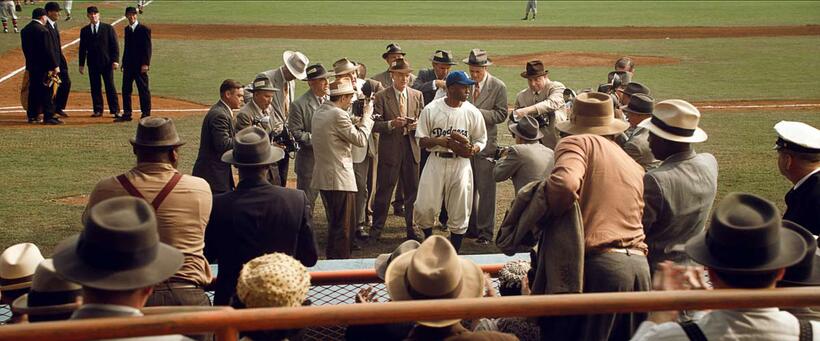 Chadwick Boseman as Jackie Robinson in "42."