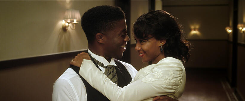 Chadwick Boseman as Jackie Robinson and Nicole Beharie as Rachel Robinson in "42."