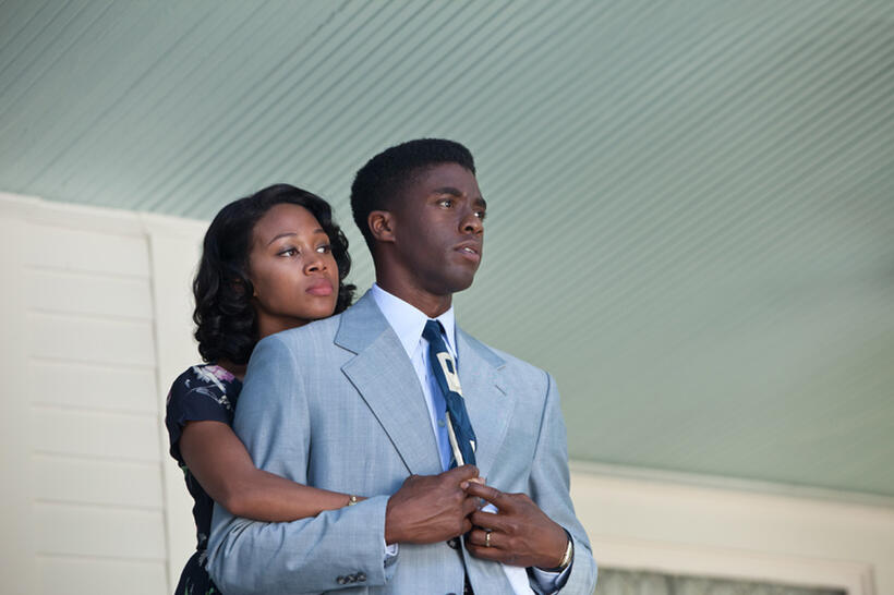 Nicole Beharie as Rachel Robinson and Chadwick Boseman as Jackie Robinson in "42."