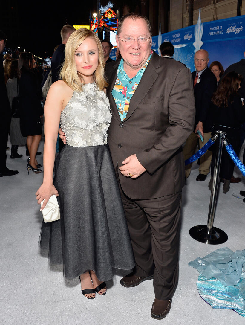Kristen Bell and executive producer John Lasseter at the California premiere of "Frozen."