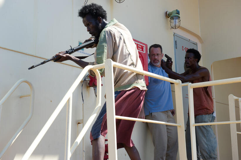 Mahat Ali, Tom Hanks and Faysal Ahmed in "Captain Phillips."