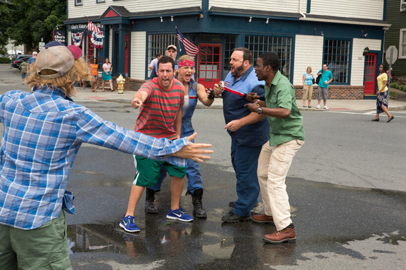 Adam Sandler as Lenny Feder, Kris Murrell as Kitty, Kevin James as Eric Lamonsoff, Chris Rock as Kurt McKenzie and David Spade as Marcus Higgins in "Grown Ups 2."