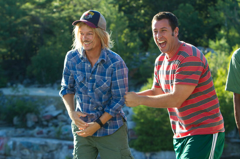 David Spade as Marcus Higgins and Adam Sandler as Lenny Feder in "Grown Ups 2."