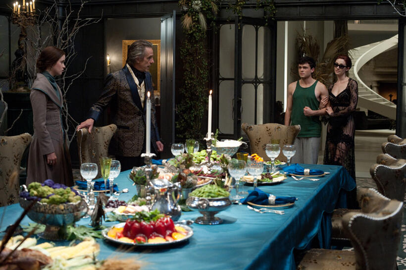 Alice Englert as Lena Duchannes, Jeremy Irons as Macon Ravenwood, Alden Ehrenreich as Ethan Wate and Emmy Rossum as Ridley Duchannes in "Beautiful Creatures."