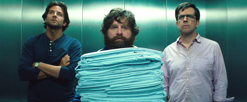 Bradley Cooper as Phil, Zach Galifianakis as Alan and Ed Helms as Stu in "The Hangover Part III."