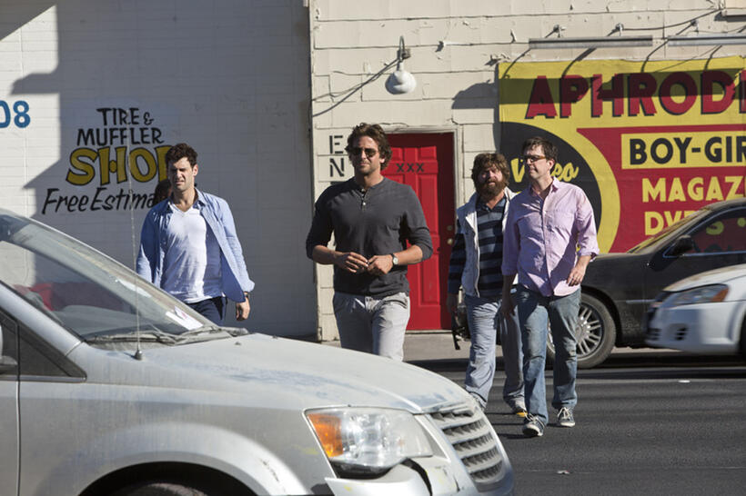 Justin Bartha as Doug, Bradley Cooper as Phil, Zach Galifianakis as Alan and Ed Helms as Stu in "The Hangover Part III."
