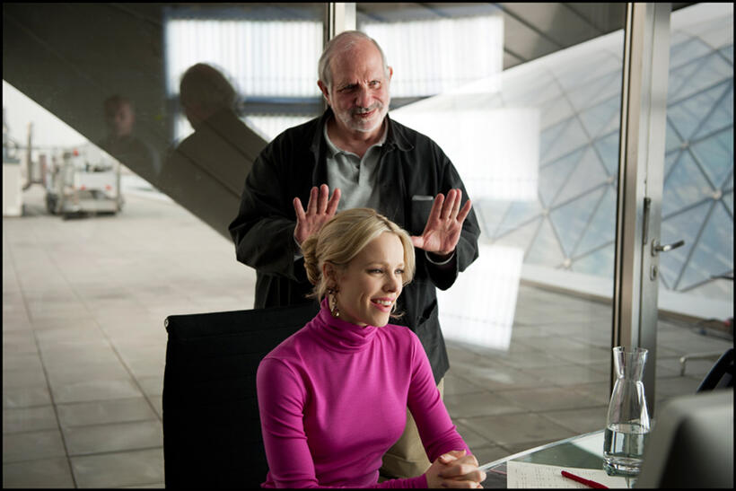 Rachel McAdams and director Brian De Palma on the set of "Passion."