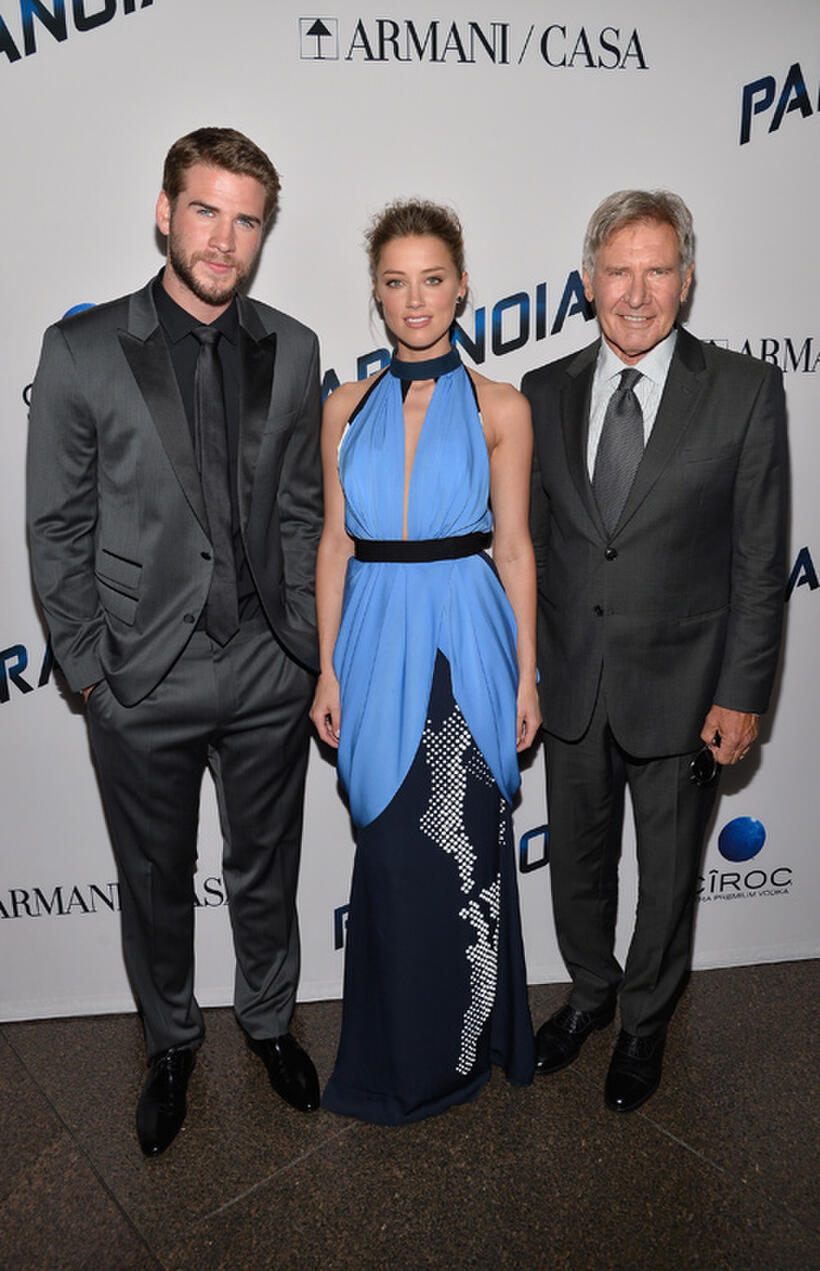 Liam Hemsworth, Amber Heard and Harrison Ford at the California premiere of "Paranoia."