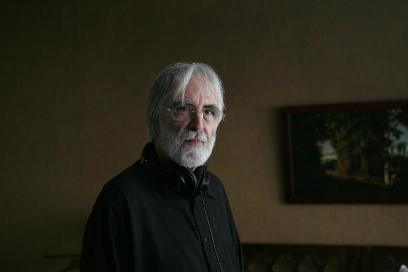 Director Michael Haneke on the set of "Amour."