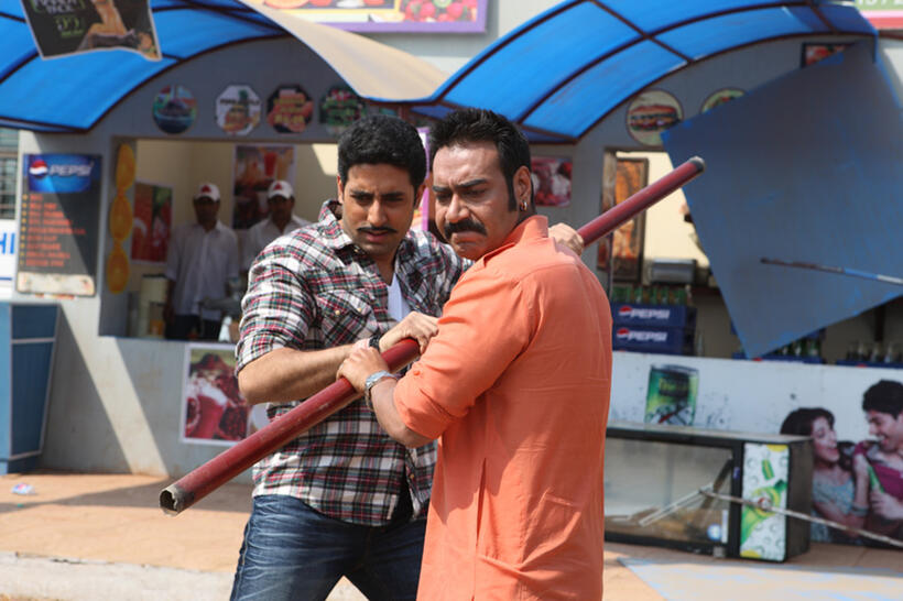 Abhishek Bachchan and Ajay Devgn in "Bol Bachchan."